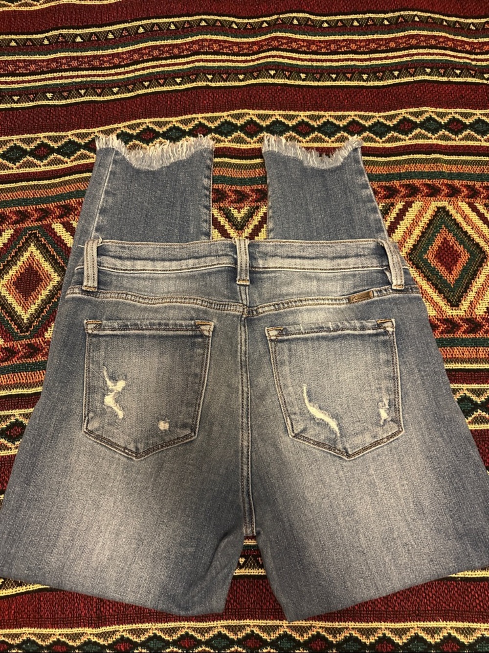 KanCan Faded Blue Distressed High-Rise Denim Shorts with Frayed Hem